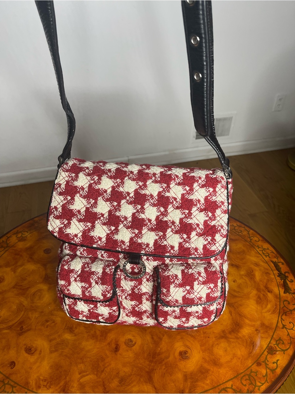 Vera Bradley Red and Cream Tweed Crossbody Bag with Front Pockets